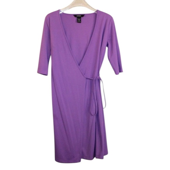 Express Women's Purple Wrap Dress Size 1/2 – 3/4 Sleeve Tie Waist Cocktail - Picture 1 of 9